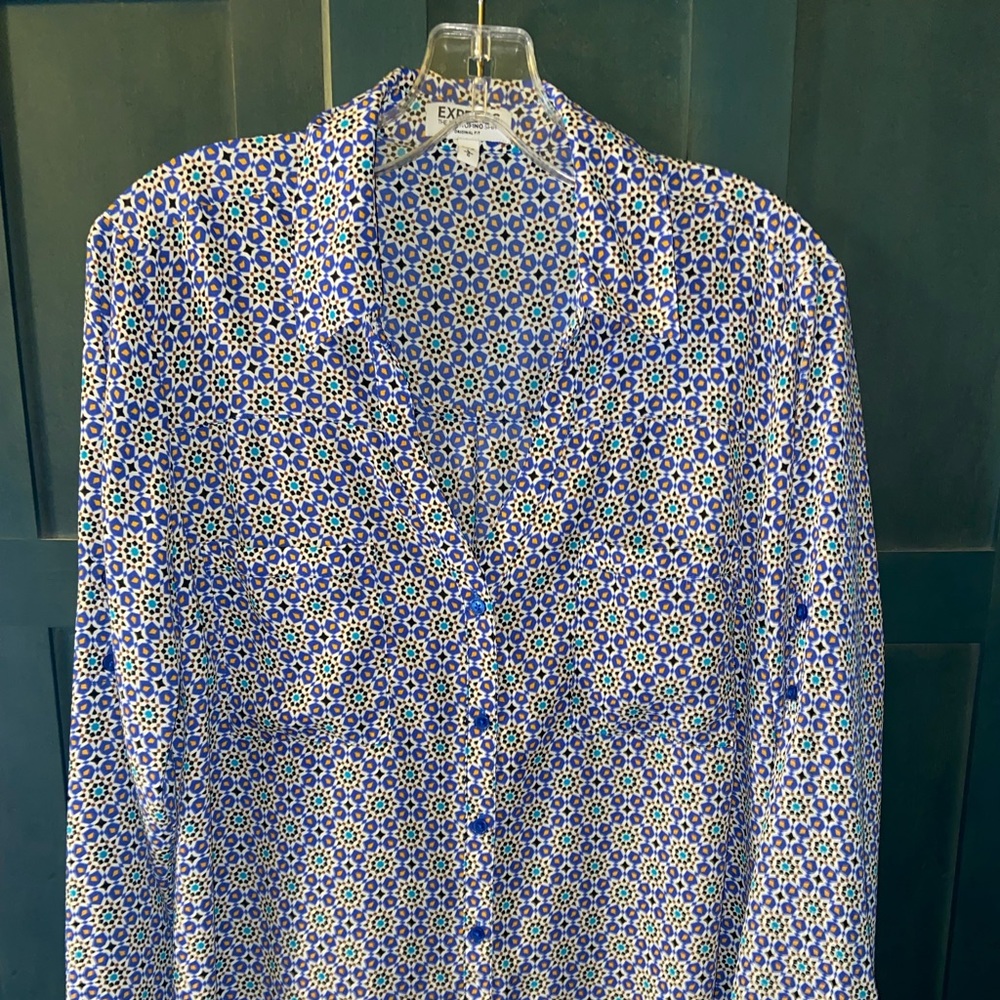 Express geometric/floral print Portofino shirt.